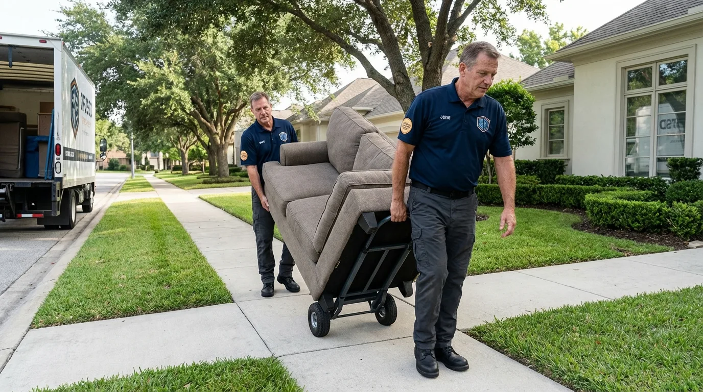 Local residential moving crew loading furniture in Center City, MN